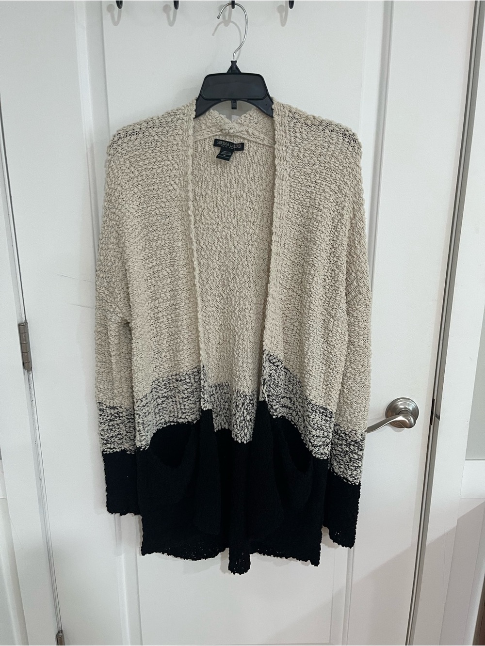 Open-Front Colorblock Bouclé Cardigan - Cream & Black